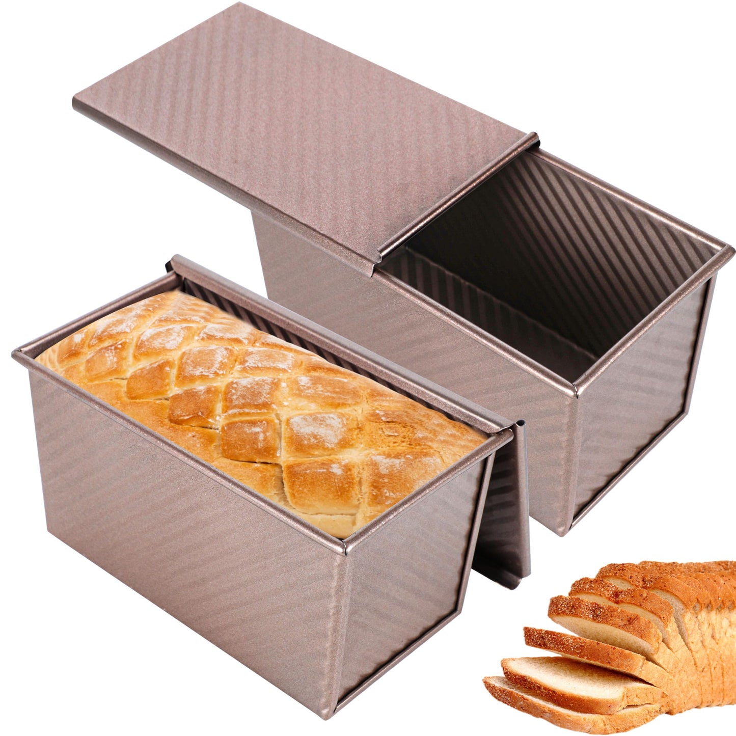 Spmarkt 2pack Pullman Bread Pans with Lid, 1LB Capacity Bread Loaf Pan, Non-Stick, Easy Release Sandwich Bread Loaf Pan for Baking Homemade Bread