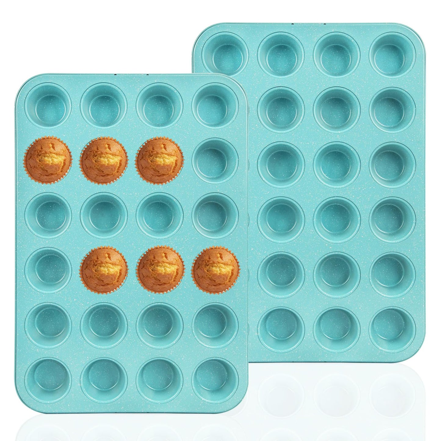 Spmart 2-Pack 24-Cup Nonstick Ceramic-Coated Mini Muffin Pan | Durable & Easy Clean Muffin Tins | Perfect for Small Baked Goods & Party Treats (Pink)