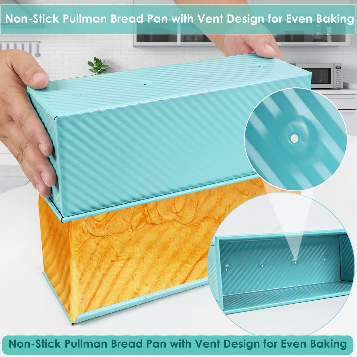 Spmarkt 2.2Lb Bread Pan, Non-Stick Rectangle Pullman Loaf Pan with Lid, Long Sourdough Bread Loaf Pan for Homemade, Deep Bread Tin with Dough Scraper Cutter
