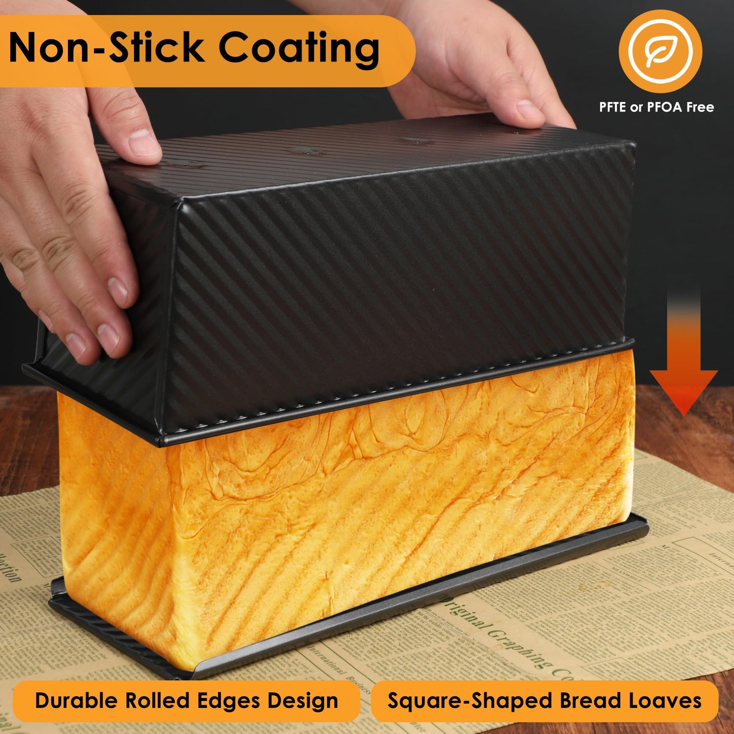 Spmarkt 2.2Lb Bread Pan, Non-Stick Rectangle Pullman Loaf Pan with Lid, Long Sourdough Bread Loaf Pan for Homemade, Deep Bread Tin with Dough Scraper Cutter