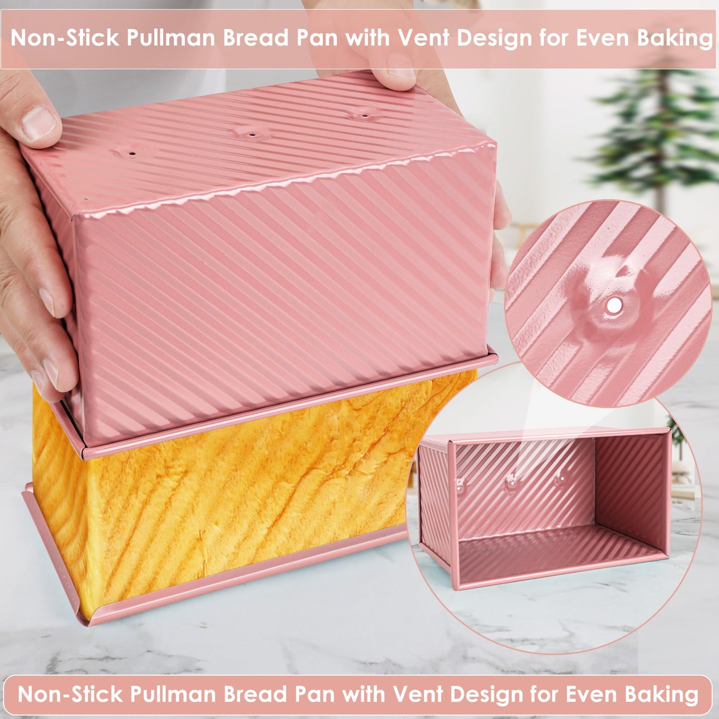 Spmarkt 2.2Lb Bread Pan, Non-Stick Rectangle Pullman Loaf Pan with Lid, Long Sourdough Bread Loaf Pan for Homemade, Deep Bread Tin with Dough Scraper Cutter