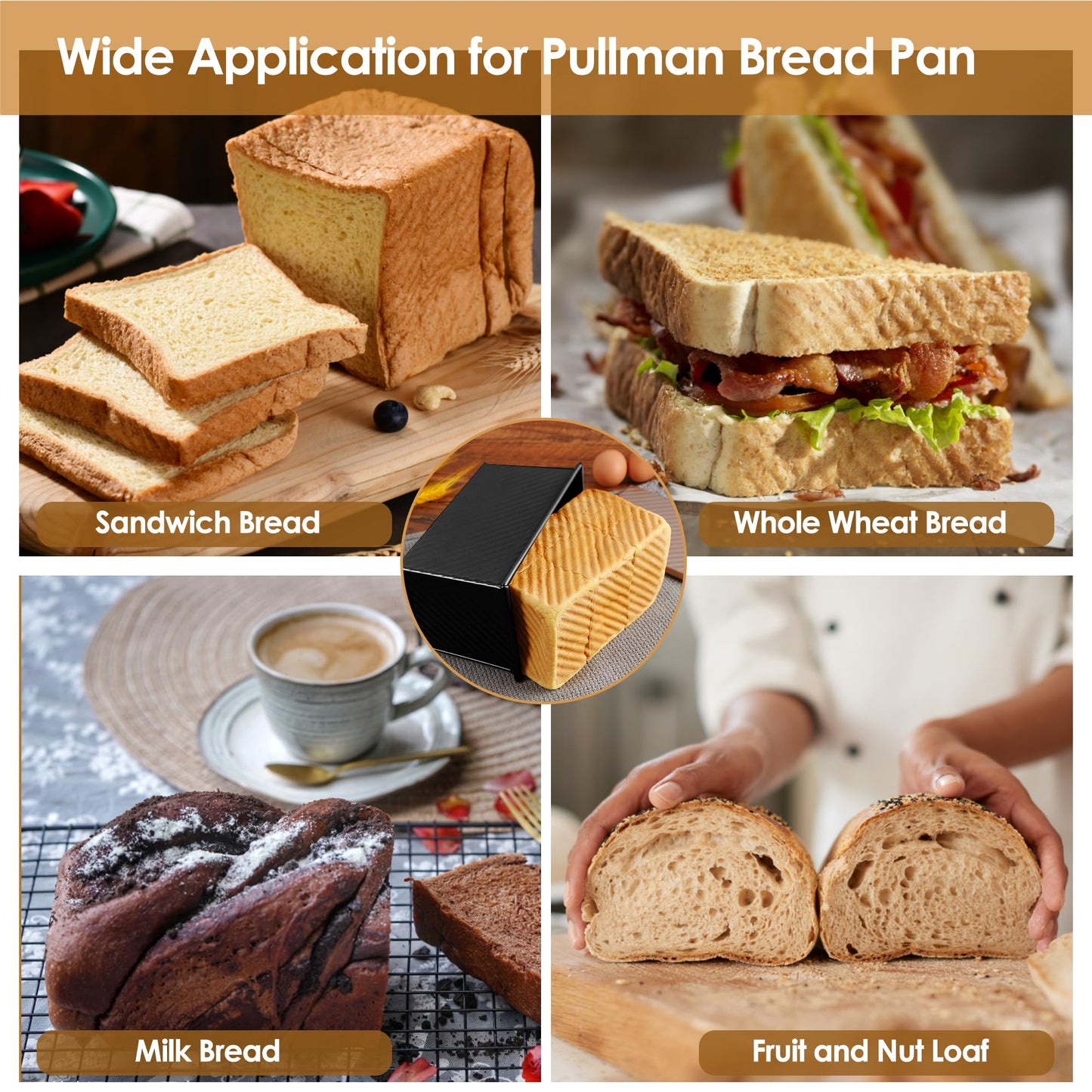 Spmarkt 2.2Lb Bread Pan, Non-Stick Rectangle Pullman Loaf Pan with Lid, Long Sourdough Bread Loaf Pan for Homemade, Deep Bread Tin with Dough Scraper Cutter