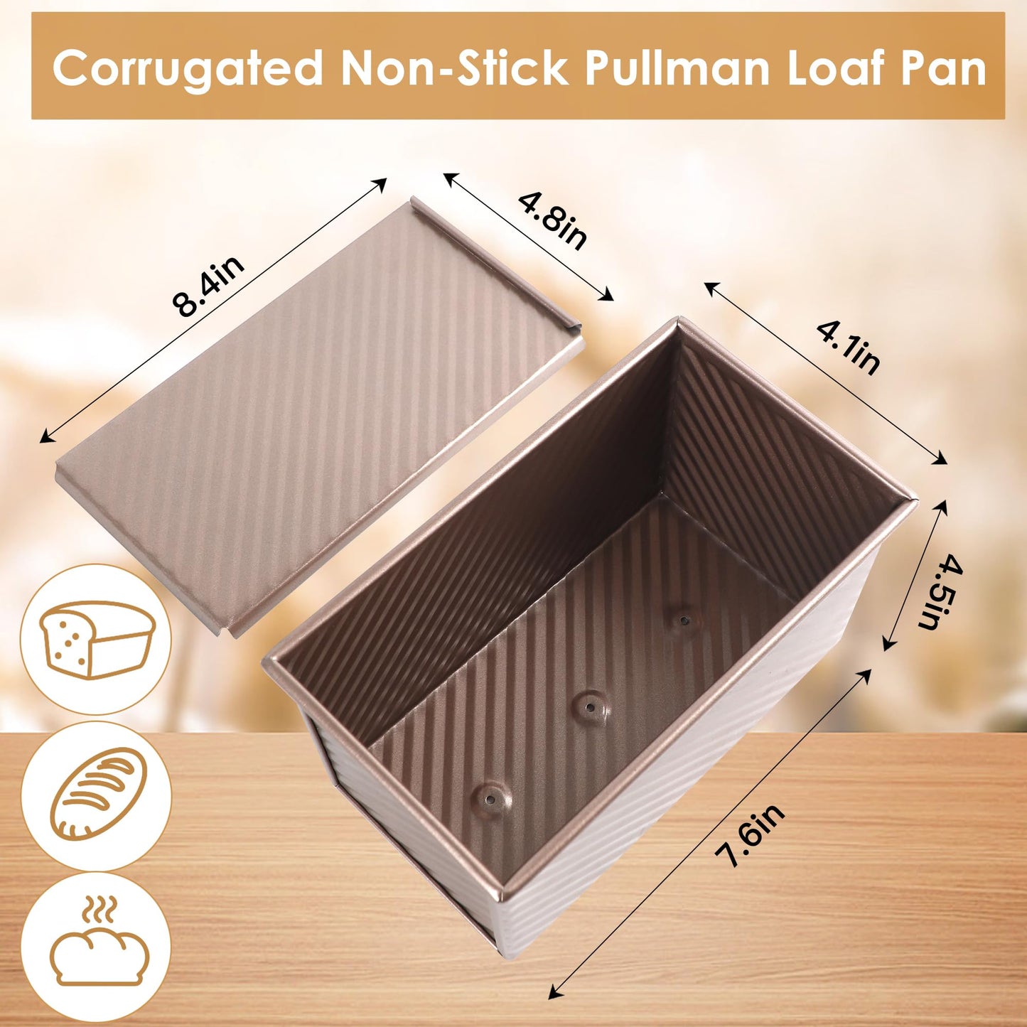 Spmarkt 2pack Pullman Bread Pans with Lid, 1LB Capacity Bread Loaf Pan, Non-Stick, Easy Release Sandwich Bread Loaf Pan for Baking Homemade Bread