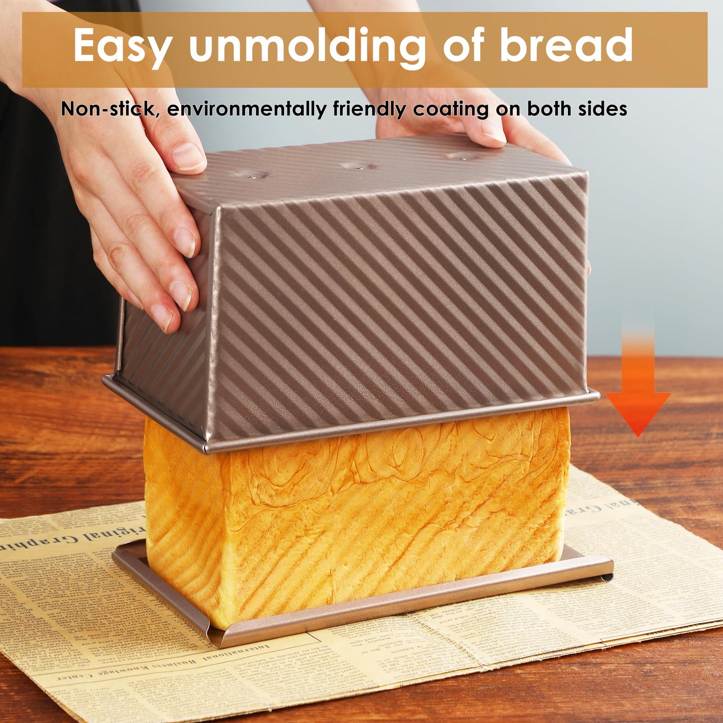 Spmarkt 2.2Lb Bread Pan, Non-Stick Rectangle Pullman Loaf Pan with Lid, Long Sourdough Bread Loaf Pan for Homemade, Deep Bread Tin with Dough Scraper Cutter