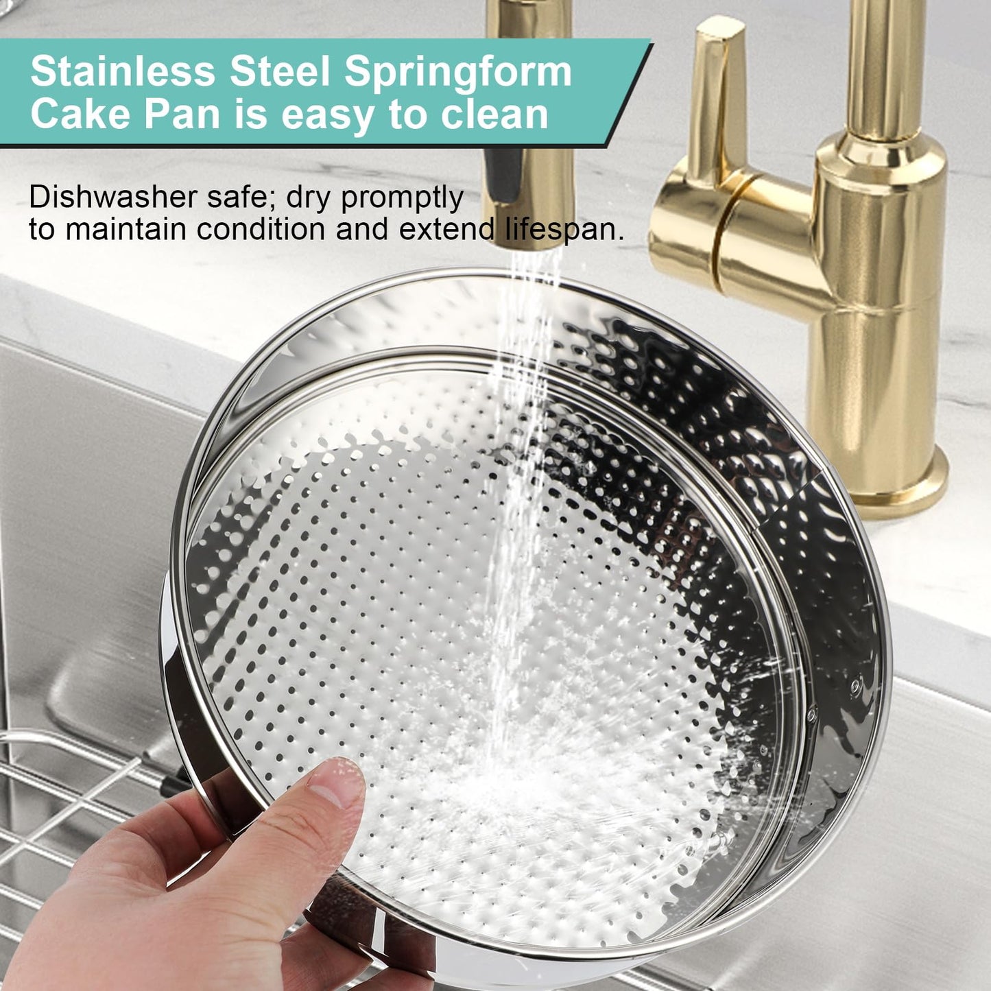 Spmarkt 10-inch Stainless Steel Springform Pan with Silicone Protector, Removable Bottom, Parchment Paper, Decorating Kit Piping Bags and Tips- Great for Birthday Parties