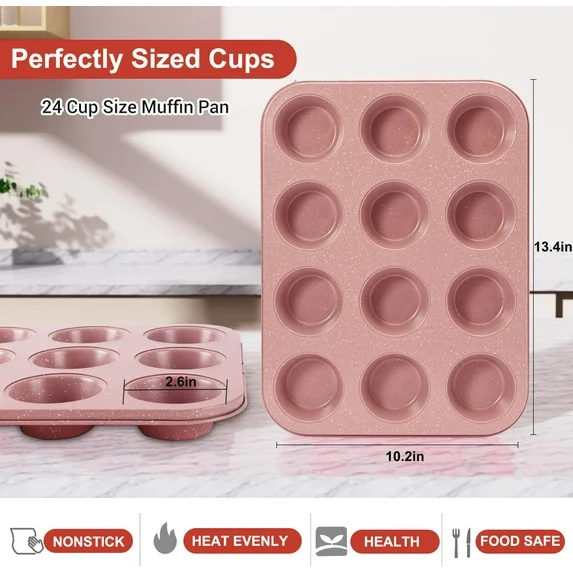 Bakdcore 12 Cup Muffin Pan, Carbon Steel Cupcake Tin, Non Stick Muffin Tins for Making Muffin Cakes,Bread, Tart(2-Count)