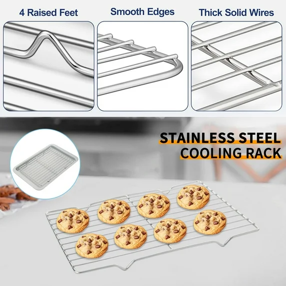Bakdcore Cookie Sheet with Rack, Carbon Steel Oven Bakeware, 15"x10" Kitchen Cooking Baking Trays, Baking Sheet Pan for Roasting Broiling Bacon Meat Steak