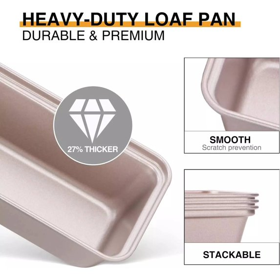 Bakdcore 6 pack Mini Loaf Pans,Non-Stick Baking Bread Pan, 6 x 3 Carbon Steel Small Bread Pans for Homemade Cakes, Gold