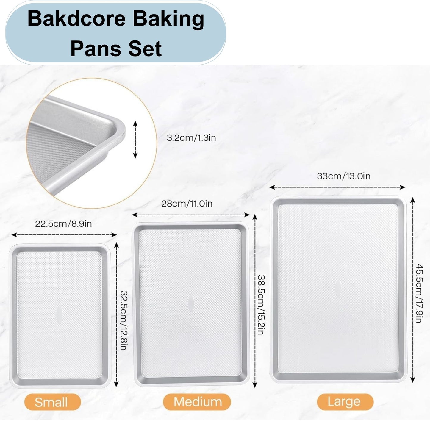 Baking Sheet Set of 3, Stainless Steel Cookie Sheet Baking Sheet Pan, 18/15/13 Inch, Non Stick Heavy Duty Thick 0.8 Mm Baking Sheet, Stackable Design for Roasting, Baking & Toasting