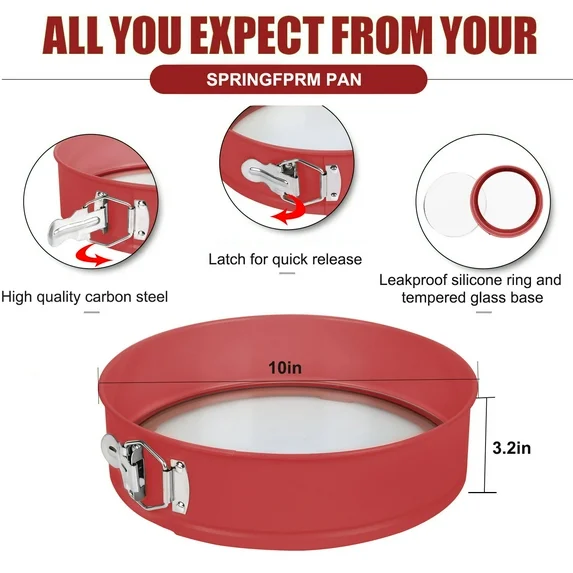 Bakdcore 10 inch Springform Pan with Removable Glass Bottom , Non-Stick Leakproof Cheesecake Pan for Cake, Cheesecakes, Pizza, and Quiches