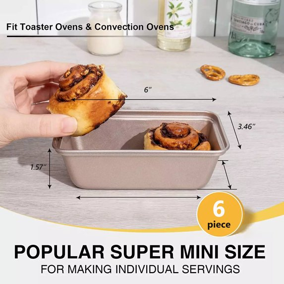 Bakdcore 6 pack Mini Loaf Pans,Non-Stick Baking Bread Pan, 6 x 3 Carbon Steel Small Bread Pans for Homemade Cakes, Gold
