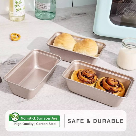 Bakdcore 6 pack Mini Loaf Pans,Non-Stick Baking Bread Pan, 6 x 3 Carbon Steel Small Bread Pans for Homemade Cakes, Gold