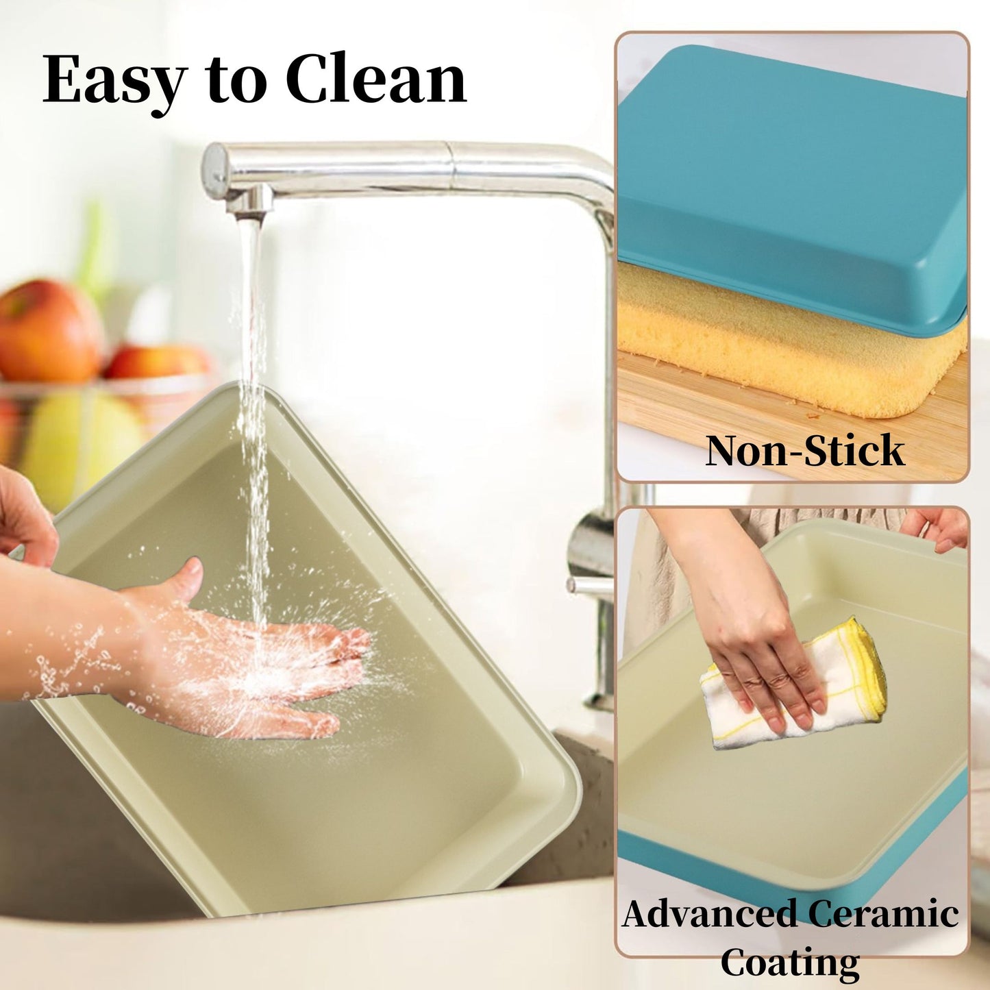 Baking Pan with Lid and Handle, 9x13 Non-Stick Ceramic Coated Cake Pan, Rectangle Brownie Pan for Baking Transport and Outdoor Picnics