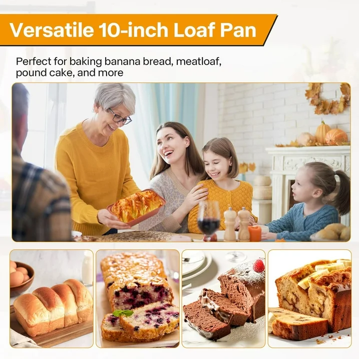 2-Pack Loaf Pan, Nonstick Banana Bread Pan, 10-Inch Banana Bread Pan, Stackable Loaf Pan for Homemade Bread, Loaf Pan for Family Parties, Beginner Bakers