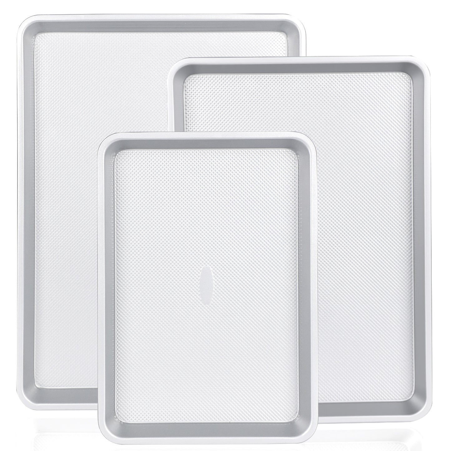 Spmarkt 3-Piece Non-Stick Baking Sheet Set | PFOA/PFOS/PTFE-Free, 0.8mm Heavy-Duty Steel with Diamond Texture Surface | Stackable Design for Roasting, Baking & Toasting