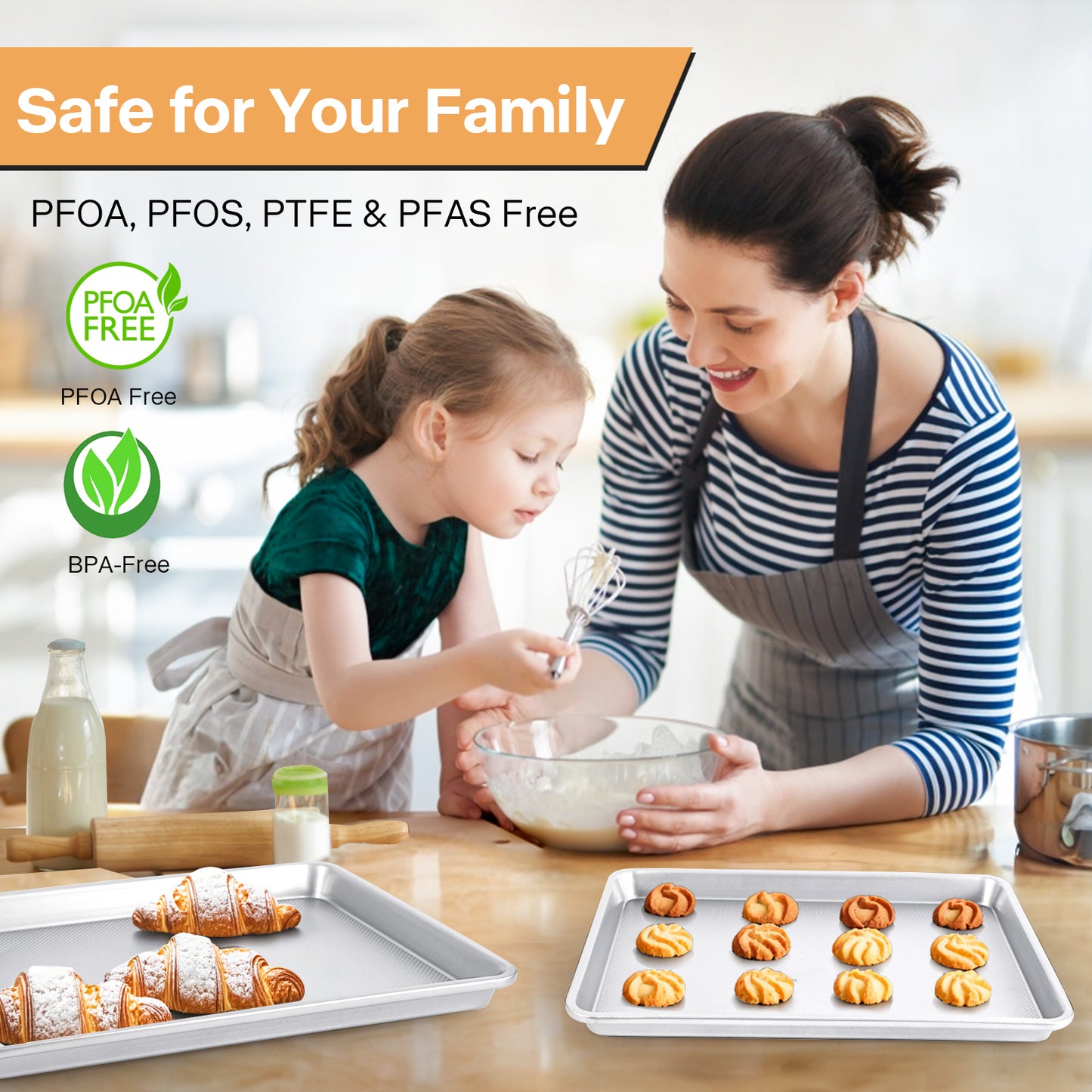 Spmarkt 3-Piece Non-Stick Baking Sheet Set | PFOA/PFOS/PTFE-Free, 0.8mm Heavy-Duty Steel with Diamond Texture Surface | Stackable Design for Roasting, Baking & Toasting