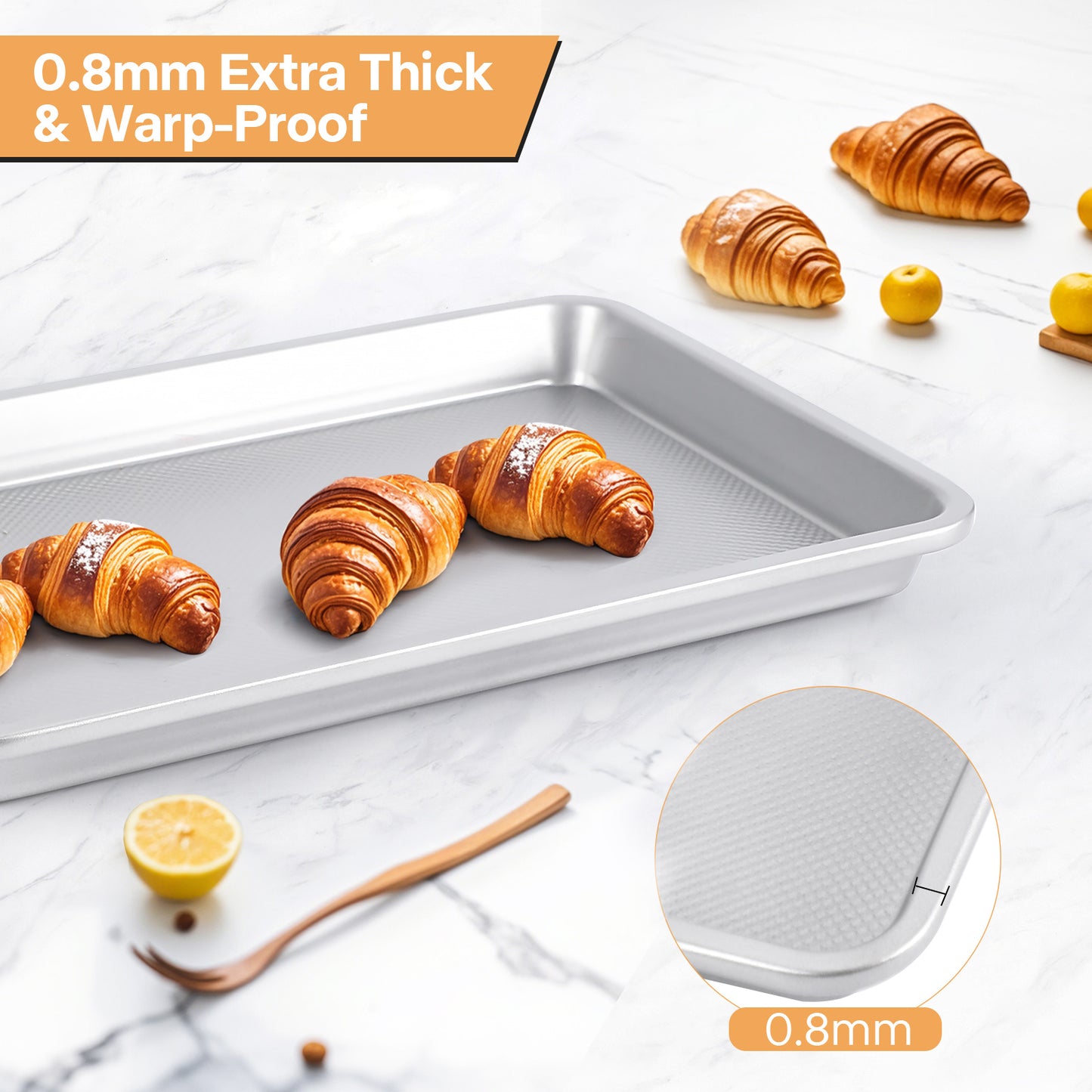 Spmarkt 3-Piece Non-Stick Baking Sheet Set | PFOA/PFOS/PTFE-Free, 0.8mm Heavy-Duty Steel with Diamond Texture Surface | Stackable Design for Roasting, Baking & Toasting