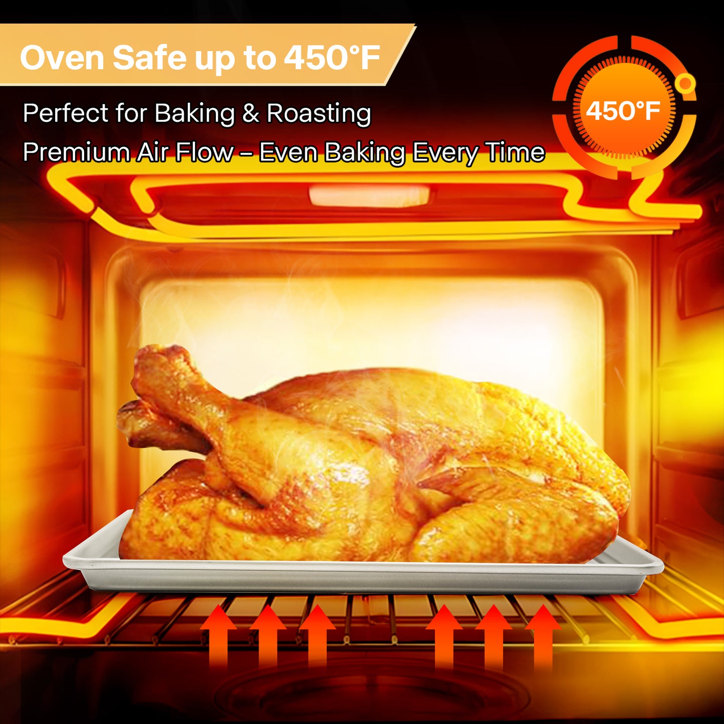 Spmarkt 3-Piece Non-Stick Baking Sheet Set | PFOA/PFOS/PTFE-Free, 0.8mm Heavy-Duty Steel with Diamond Texture Surface | Stackable Design for Roasting, Baking & Toasting