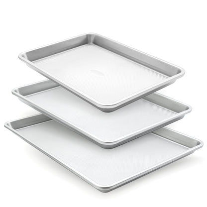 Spmarkt 3-Piece Non-Stick Baking Sheet Set | PFOA/PFOS/PTFE-Free, 0.8mm Heavy-Duty Steel with Diamond Texture Surface | Stackable Design for Roasting, Baking & Toasting