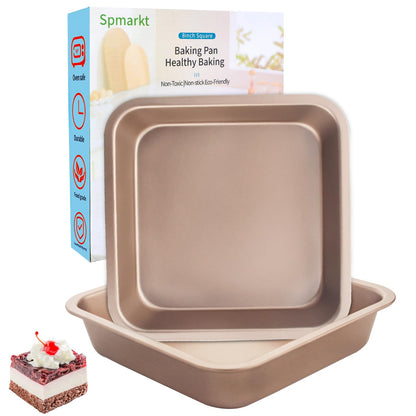 2-Pack 8 inch Square Cake Pan, 8x8 Baking Pan, Cornbread Square Baking Pan, Perfect for Brownies, Lasagna,Oven Safe