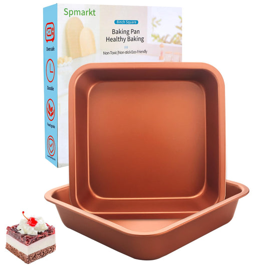 2-Pack 8 inch Square Cake Pan, 8x8 Baking Pan, Cornbread Square Baking Pan, Perfect for Brownies, Lasagna,Oven Safe