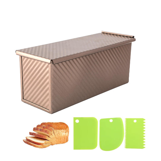 Spmarkt 2.2Lb Bread Pan, Non-Stick Rectangle Pullman Loaf Pan with Lid, Long Sourdough Bread Loaf Pan for Homemade, Deep Bread Tin with Dough Scraper Cutter