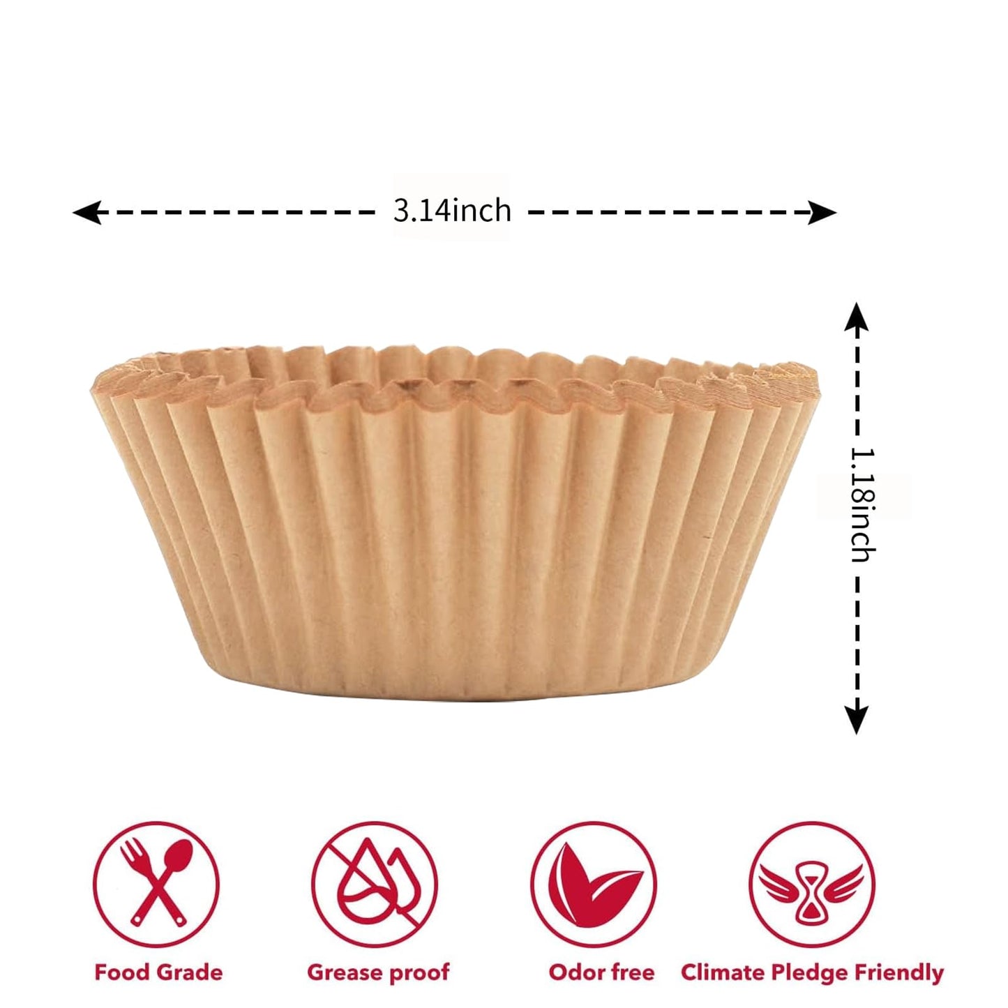 100-Pack Premium Neutral Paper Muffin Liners, Cupcake Baking Liners Unbleached, Cupcake Wrappers, Grease-Resistant Muffin Liners