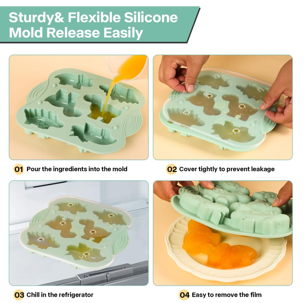 2-Pack Silicone Dinosaur Mold, Multi-Purpose Jello Molds for Kids, Dinosaur Silicone Mold for Chocolate, Dinosaur Baking & Crafting Tool for Cake, Candy, Jello, Ice Cubes