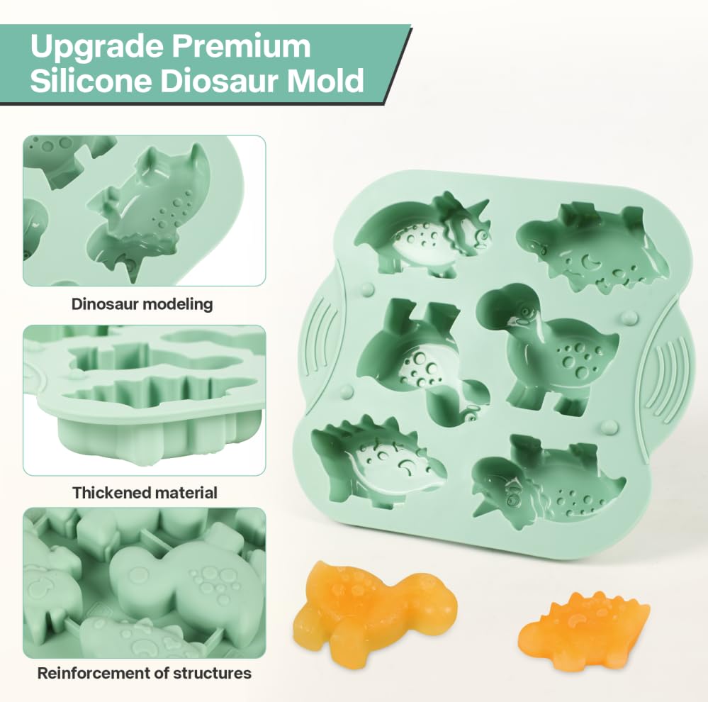 2-Pack Silicone Dinosaur Mold, Multi-Purpose Jello Molds for Kids, Dinosaur Silicone Mold for Chocolate, Dinosaur Baking & Crafting Tool for Cake, Candy, Jello, Ice Cubes