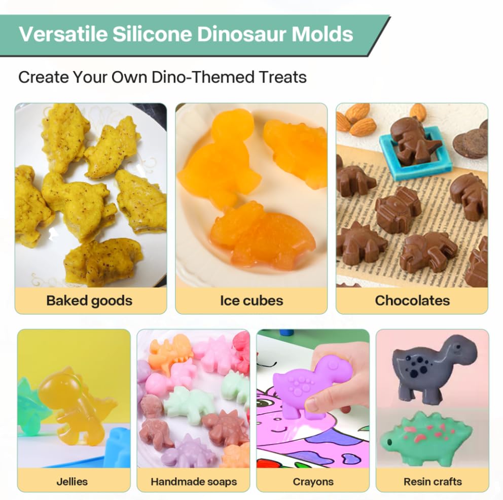 2-Pack Silicone Dinosaur Mold, Multi-Purpose Jello Molds for Kids, Dinosaur Silicone Mold for Chocolate, Dinosaur Baking & Crafting Tool for Cake, Candy, Jello, Ice Cubes