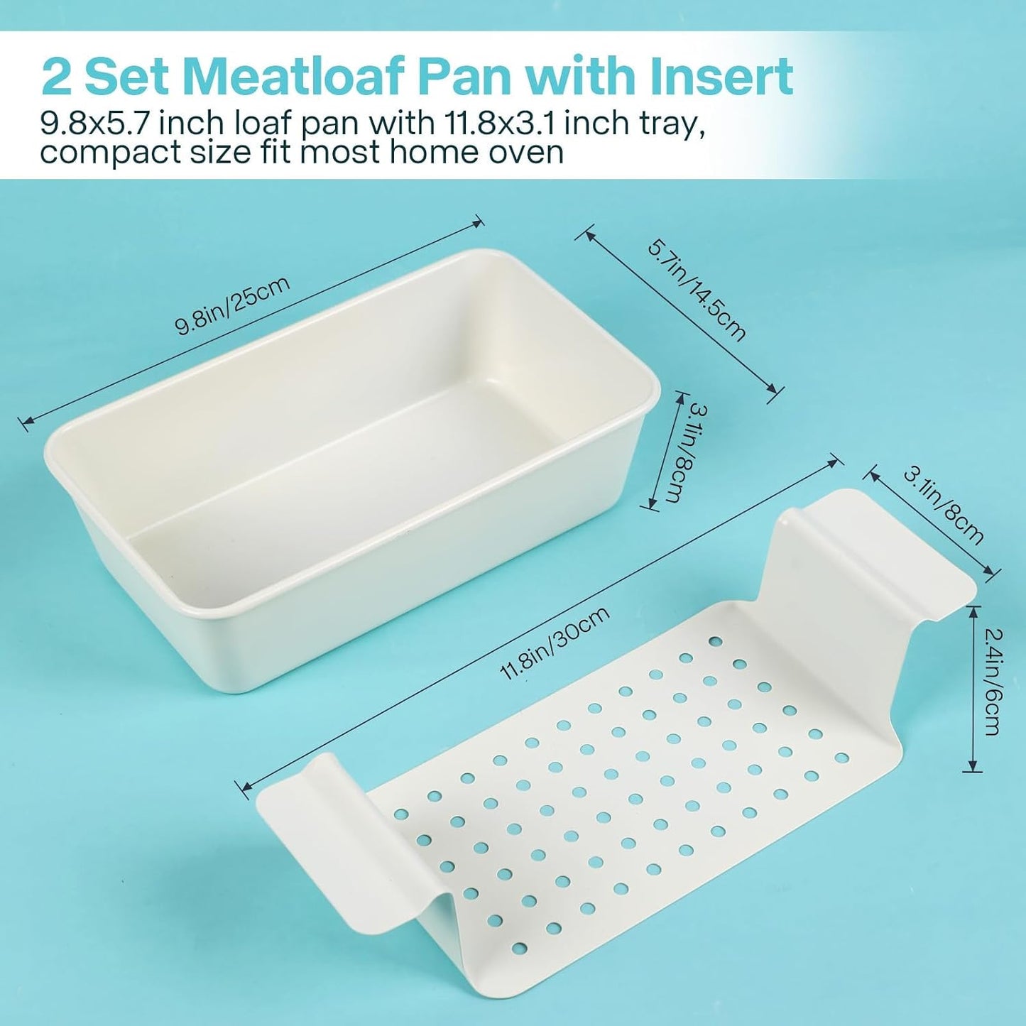 2-Pack Beige Meatloaf Pans with Drain Inserts image 3
