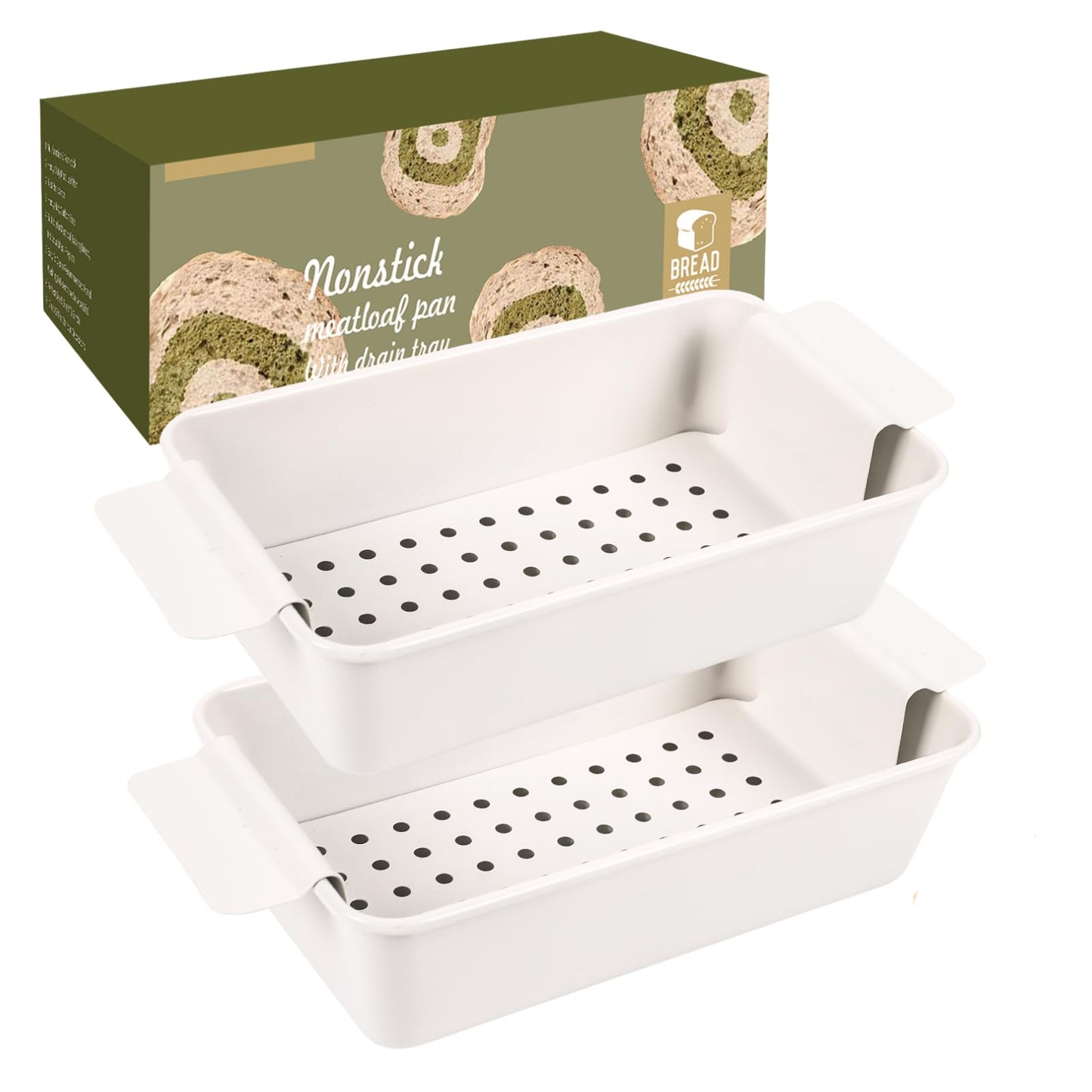 Spmarkt 2-Pack Premium 5-Layer PTFE Non-Stick Meat Loaf Pan Set with Drip Trays | Easy Release | Oven-Safe 2-Piece Loaf Pans for Healthy Cooking, Easy to Clean