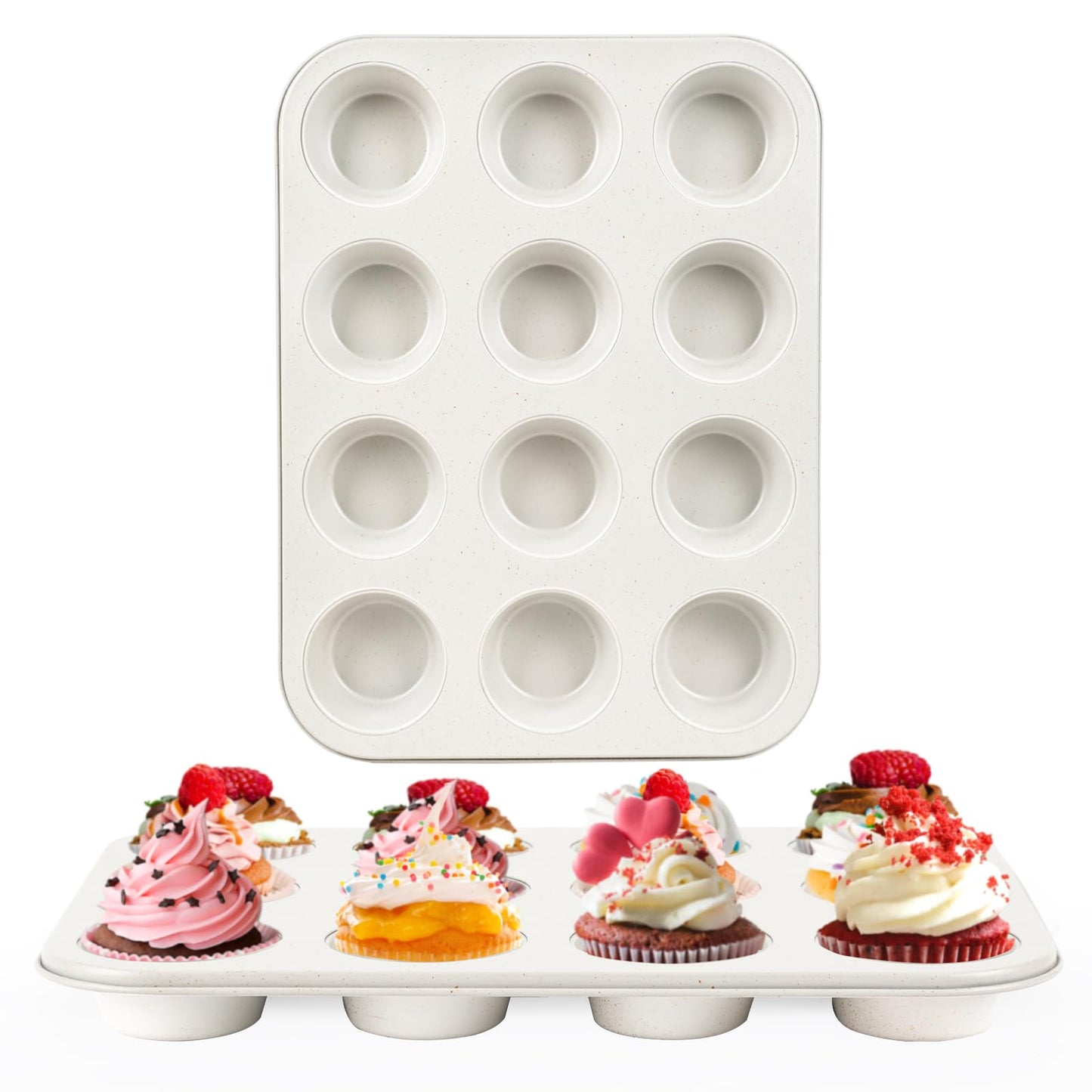 Spmarkt 2-Pack Pink Nonstick Muffin Pans, 12-Cup Muffin Cake Pan, 5-Layer Free PFOA/PFOS/PTFE Safe Cupcake Pan, Durable & Easy-Clean Muffin Cup for Baking