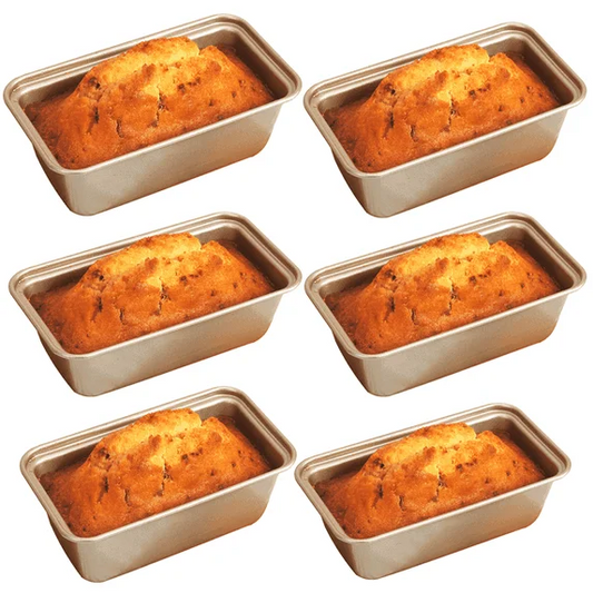 Bakdcore 6 pack Mini Loaf Pans,Non-Stick Baking Bread Pan, 6 x 3 Carbon Steel Small Bread Pans for Homemade Cakes, Gold