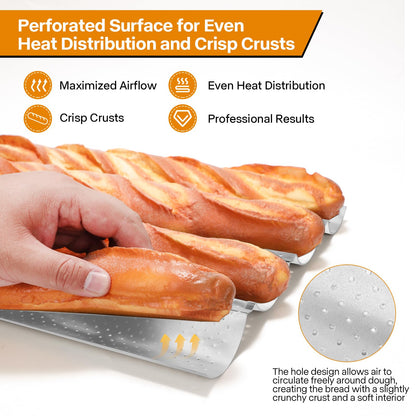 Spmarkt 4-Slot French Baguette Pan Set, Non-Stick French Bread Pan, Baguette Baking Pan with Proofing Cloth, Bread Lame, Home Baking Tools Kit for Homemade Bread