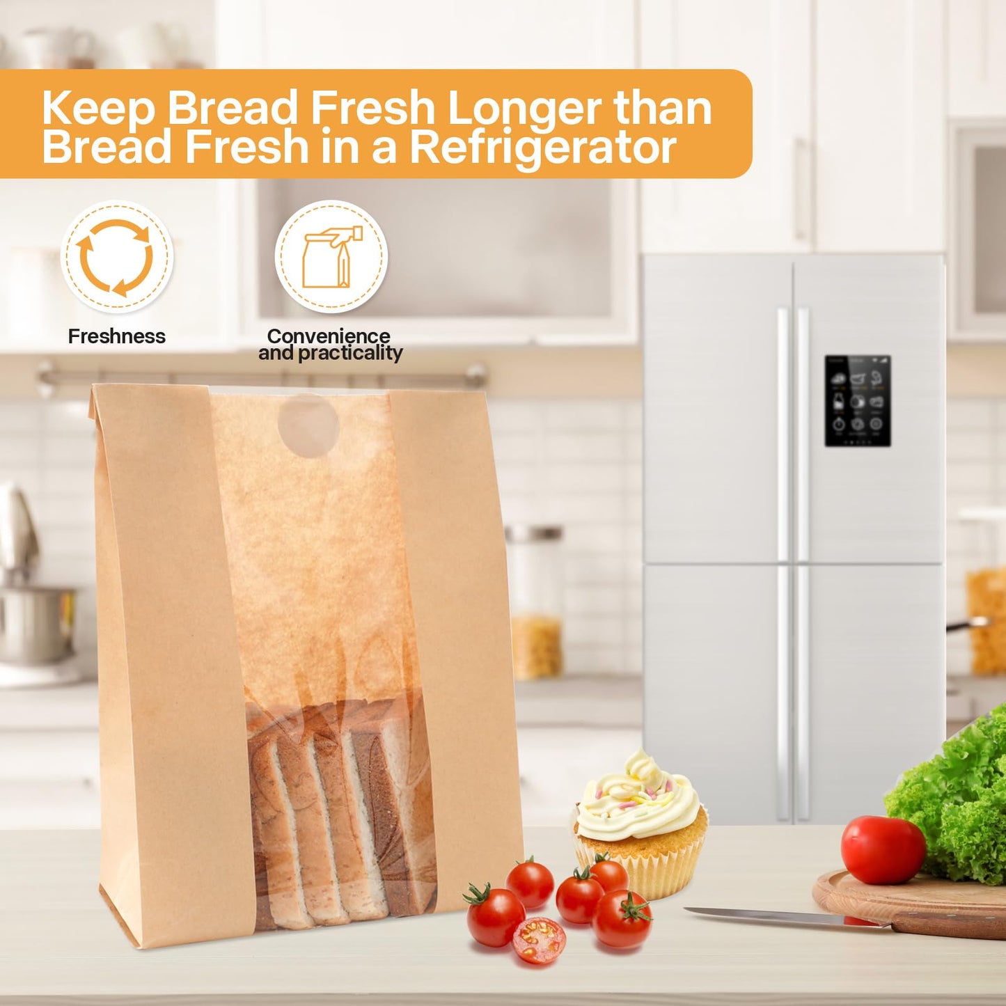 Bread Bags for Homemade Bread, 13.8x8.3inch Sourdough Bread Bags, 50-Pack Paper Bread Loaf Bags with Windows for Birthday Parties Weddings Food Packaging Storage