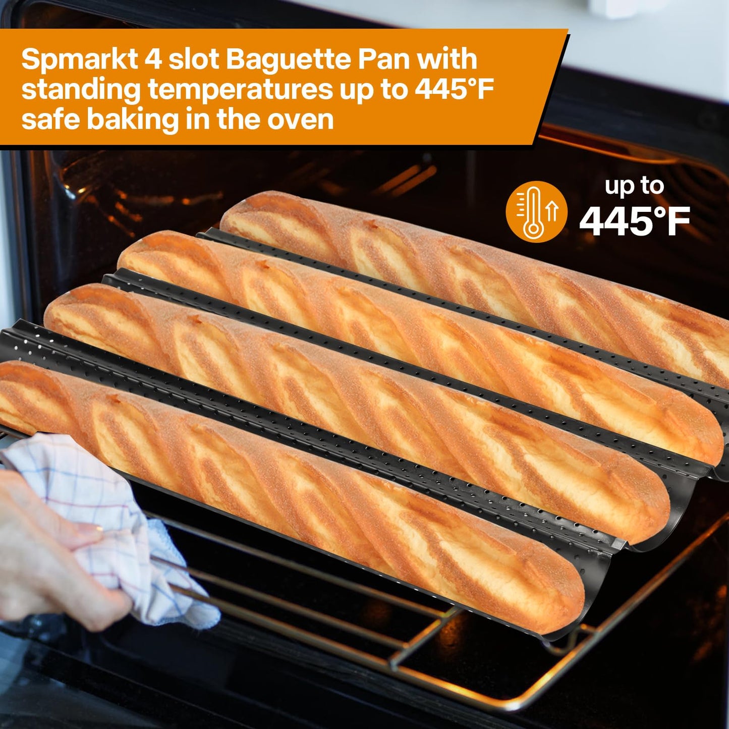 Spmarkt 4-Slot French Baguette Pan Set, Non-Stick French Bread Pan, Baguette Baking Pan with Proofing Cloth, Bread Lame, Home Baking Tools Kit for Homemade Bread
