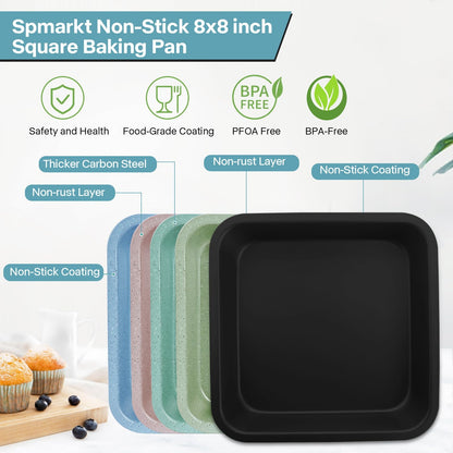 2-Pack 8 inch Square Cake Pan, 8x8 Baking Pan, Cornbread Square Baking Pan, Perfect for Brownies, Lasagna,Oven Safe