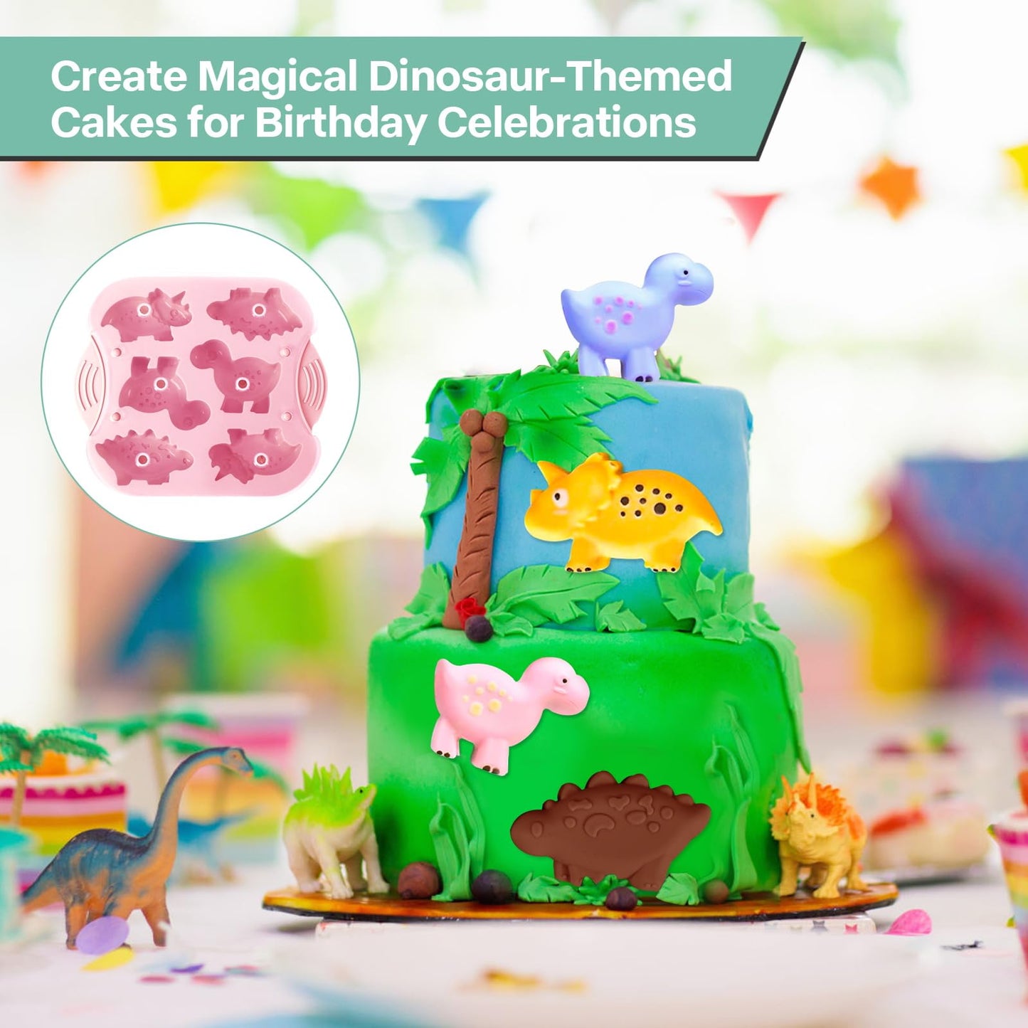2-Pack Silicone Dinosaur Mold, Multi-Purpose Jello Molds for Kids, Dinosaur Silicone Mold for Chocolate, Dinosaur Baking & Crafting Tool for Cake, Candy, Jello, Ice Cubes