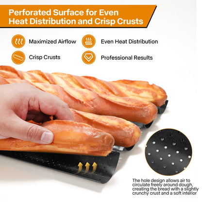 Spmarkt 4-Slot French Baguette Pan Set, Non-Stick French Bread Pan, Baguette Baking Pan with Proofing Cloth, Bread Lame, Home Baking Tools Kit for Homemade Bread