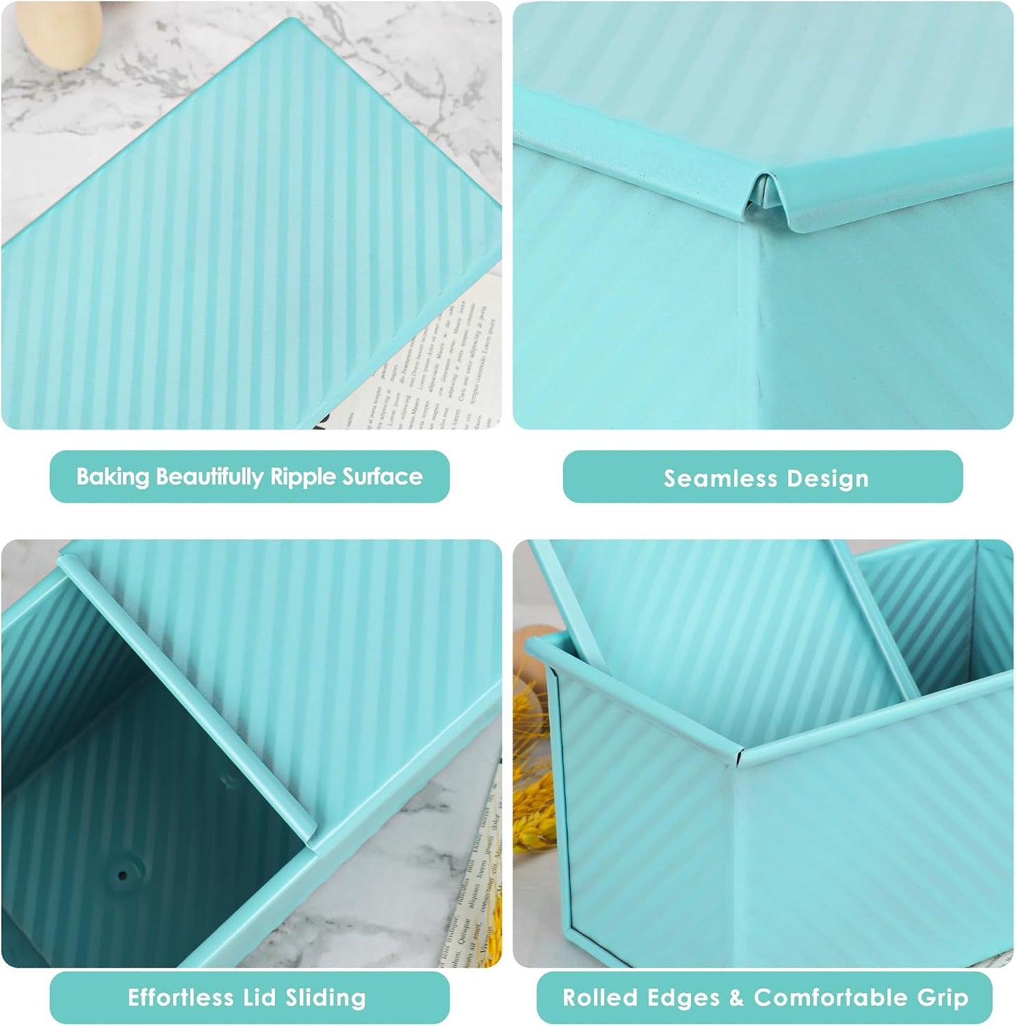 Blue 1 lb Pullman Loaf Pan with Lid and Dough Scraper image 4