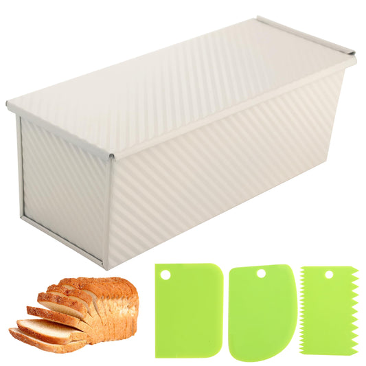 Spmarkt Premium Beige 13-inch Pullman Loaf Pan with Lid, 2.2 lb Sandwich Loaf Pan for Homemade Bread, PFTE and PFOA-Free Non-Stick Rectangle Bread Pan, Safe and Healthy, Easy to Clean