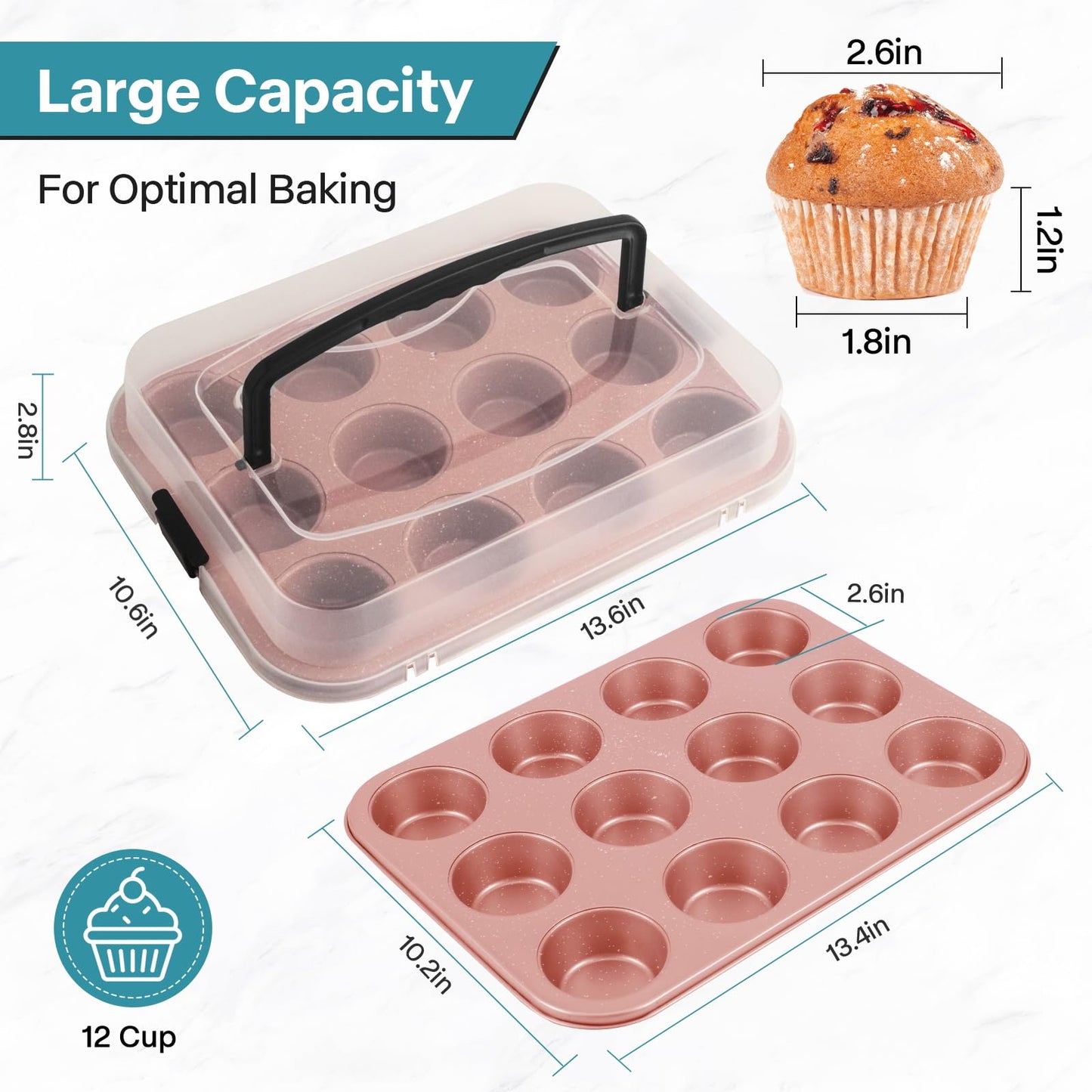 2-Pack Pink 12-Cup Muffin Pan with Lid - Spmarkt B0D4QFKJSR
