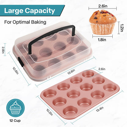 2-Pack Pink 12-Cup Muffin Pan with Lid - Spmarkt B0D4QFKJSR