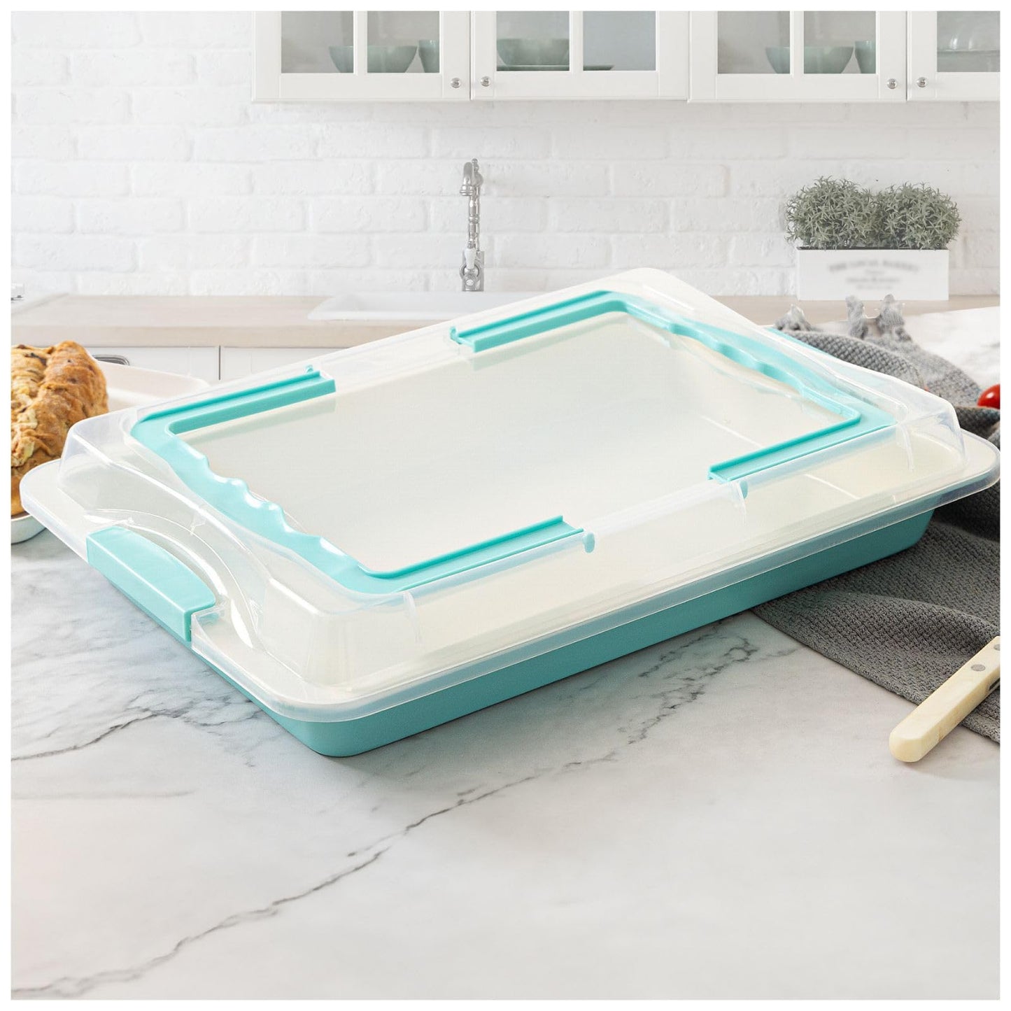 Spmarkt Baking Sheet Pan with Lid, 17inch*12inch Non-Stick Ceramic-Coating Sheet Cake Pan with lid, Easy to Clean, Ovan Safe Baking Tray, Ideal for Baking, Party, and Outdoor Picnics