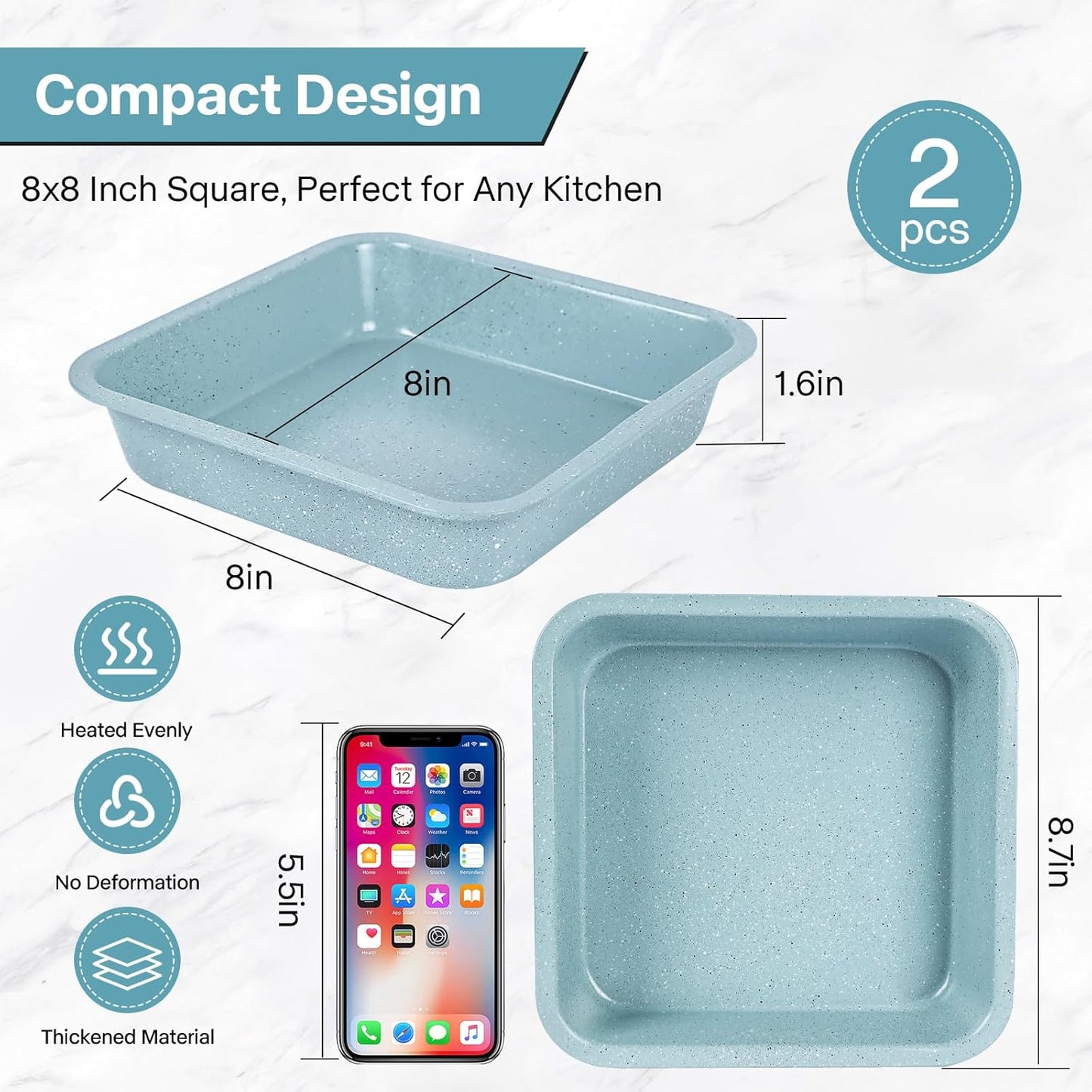 2-Pack Light Blue 8-Inch Square Cake Pan - Spmarkt B0DBQ5FL6T