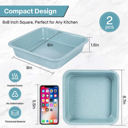 2-Pack 8 inch Square Cake Pan, 8x8 Baking Pan, Cornbread Square Baking Pan, Perfect for Brownies, Lasagna,Oven Safe