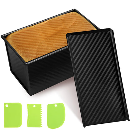 Spmarkt 2.2Lb Bread Pan, Non-Stick Rectangle Pullman Loaf Pan with Lid, Long Sourdough Bread Loaf Pan for Homemade, Deep Bread Tin with Dough Scraper Cutter