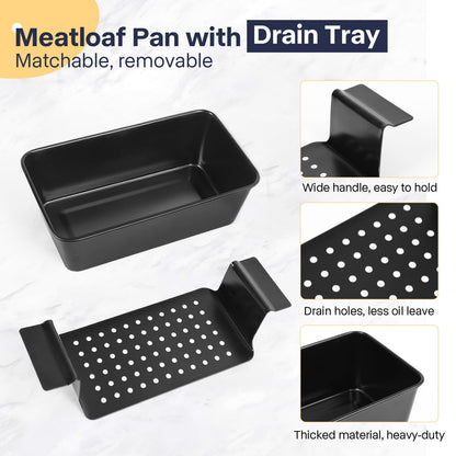 Spmarkt 2-Pack Premium 5-Layer PTFE Non-Stick Meat Loaf Pan Set with Drip Trays | Easy Release | Oven-Safe 2-Piece Loaf Pans for Healthy Cooking, Easy to Clean