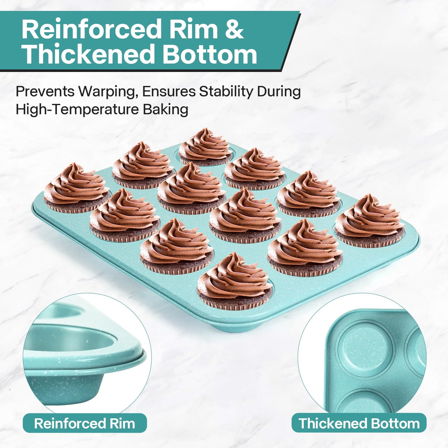 Spmarkt 2-Pack Pink Nonstick Muffin Pans, 12-Cup Muffin Cake Pan, 5-Layer Free PFOA/PFOS/PTFE Safe Cupcake Pan, Durable & Easy-Clean Muffin Cup for Baking